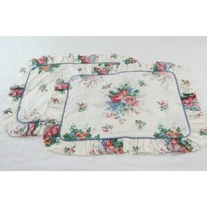 Vintage Standard Pillow Sham Set Ruffle Cottagecore Granny Rose Floral 90s Cute